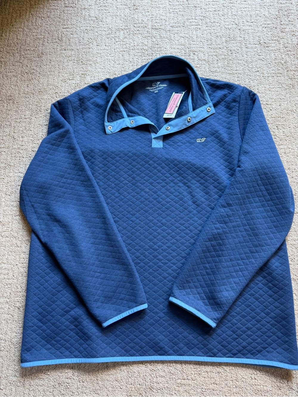 Vineyard Vines Quilted Pullover - Dark Navy with Light Blue Trim